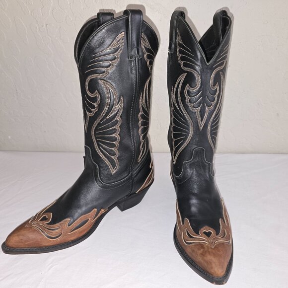 Laredo Hearts & Wingz Black And Brown Leather Western Cowgirl Boots Size 8.5 M - Picture 13 of 13